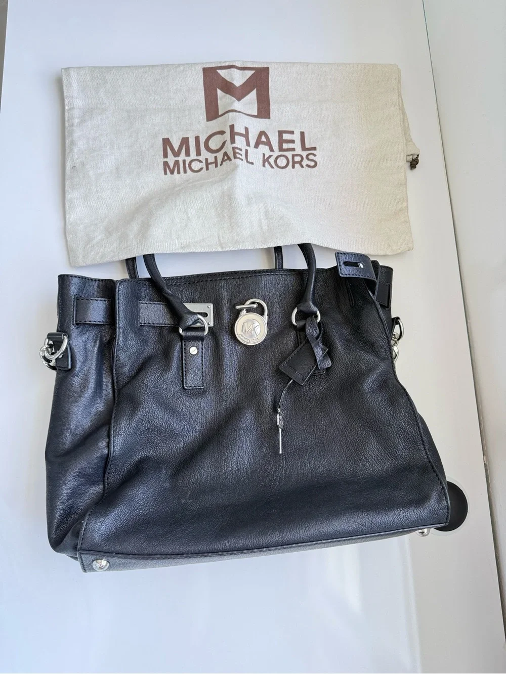 Michael Michael Kors Hamilton Black Leather Satchel | Silver Hardware |